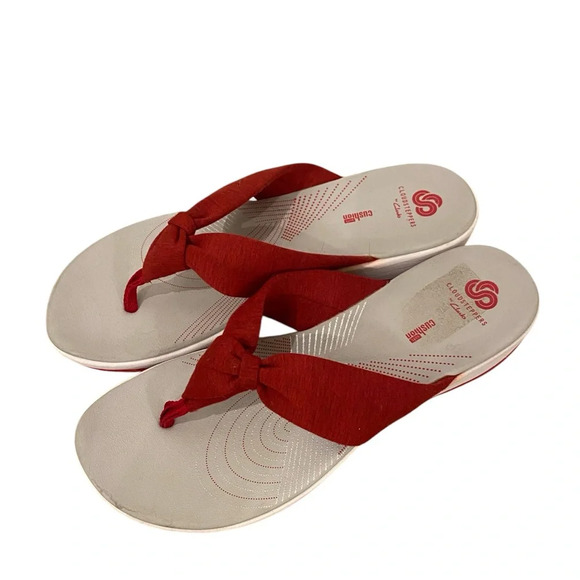 Clarks Cloudsteppers Sandals Arla Gilson Sandals Size 10 Red Flip Flops Comfort - Picture 3 of 8
